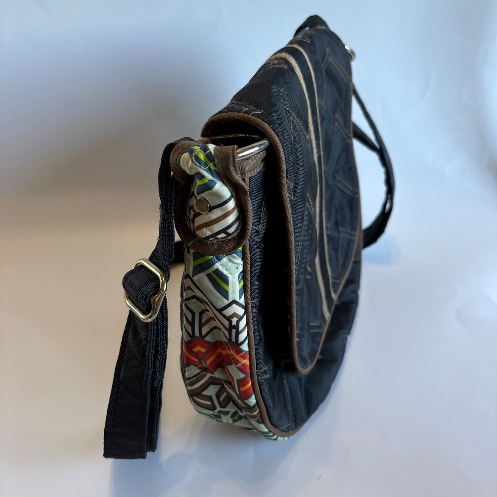 CINDA B Ravinia Black Patterned Saddlebag Shoulder Crossbody Bag Nylon Quilted - Picture 2 of 10